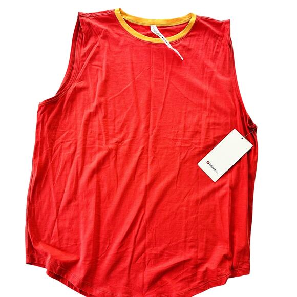 Lululemon Brunswick Muscle Tank Poppy Coral Lemon Pima Cotton 12 Tank Top NEW - Picture 2 of 3